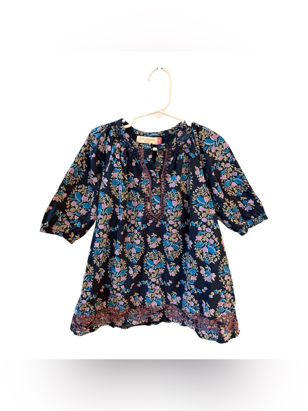 Pink Chicken Navy Floral Block Print Embroidered Dress 2
